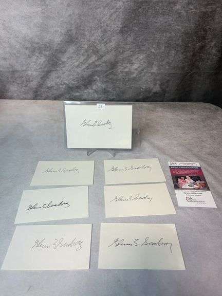 (7) Glenn Seaborg Signed Index Cards - 1 is JSA Authenticated