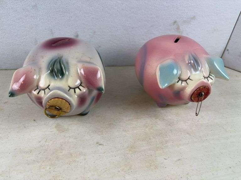2 Corky pig piggy banks