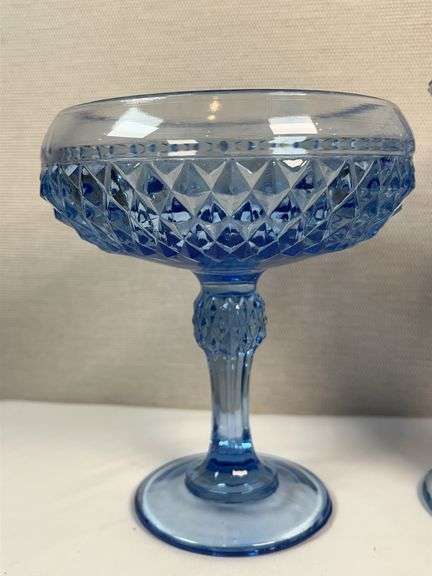 Indiana Glass Ice Blue Diamond Point Glassware Collection – 4 pcs