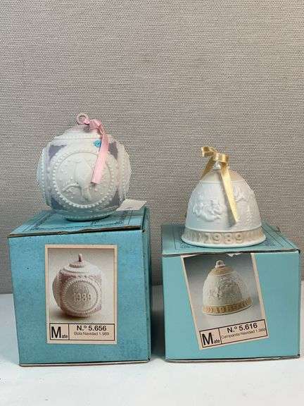 Lladro 1989 Christmas Ornaments โ #5656 Ball & #5616 Bell w/ Original Boxes