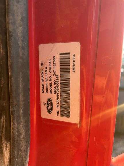 2008 Mack CHU613 showing 41,085, hrs unknown- runs
