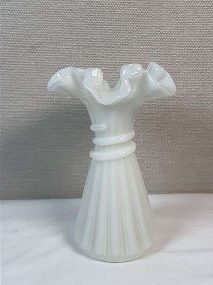 Fenton Paneled Milk Glass Crimped Bud Vase