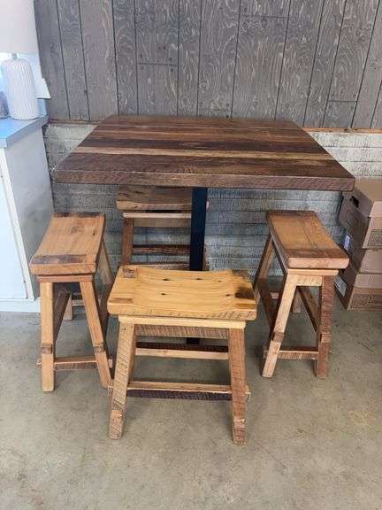 Barnwood Dining Table 36”x36” , 38”High w/4 Swivel Stools