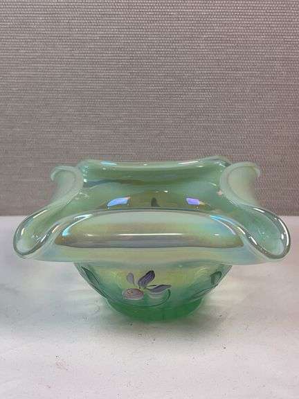 FENTON FAIRY LAMP Sea Mist Green Iridized