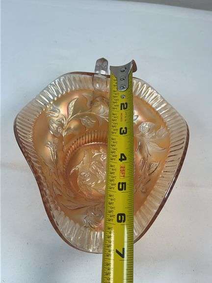 Fenton Marigold Carnival Glass “Orange Tree” Handled Nappy