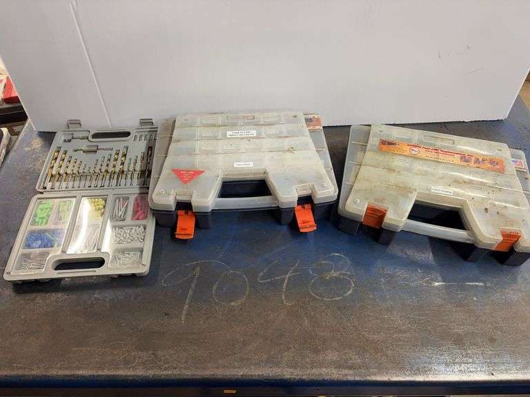 (2) empty fuel line kit cases & case w/ fasteners, drill bits & misc.