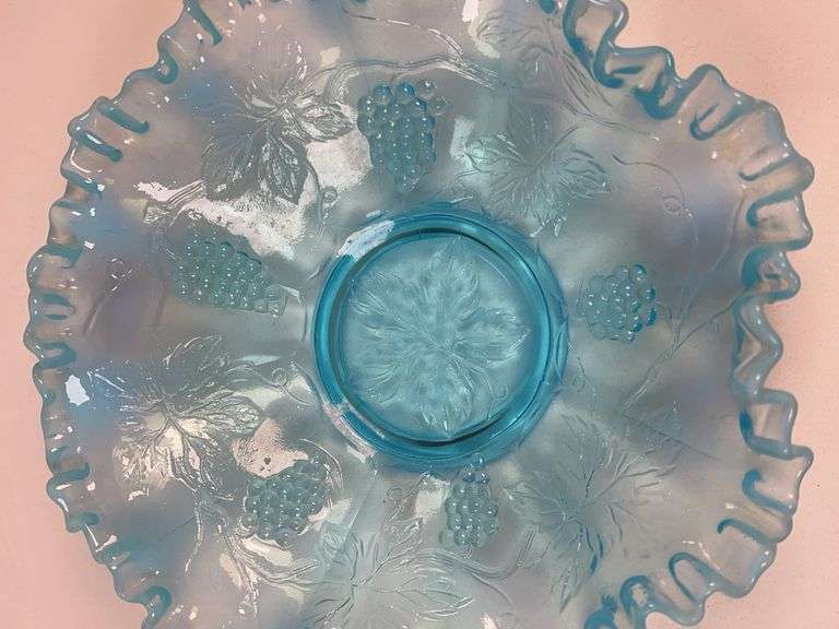 FENTON GRAPE AND LEAF BLUE BOWL
