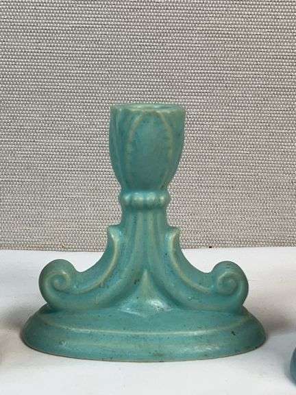 Mid-Century Art Pottery Group – Floral Vases & Turquoise Candlestick