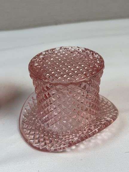 Daisy & Button Amberina and Pink Diamond-Point Glass Top Hats – Pair