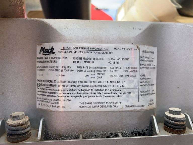 2012 Mack CHU613 showing 51,131 mi, 11,743 hrs - runs