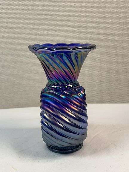 Imperial Glass Vase Iridescent Cobalt Blue