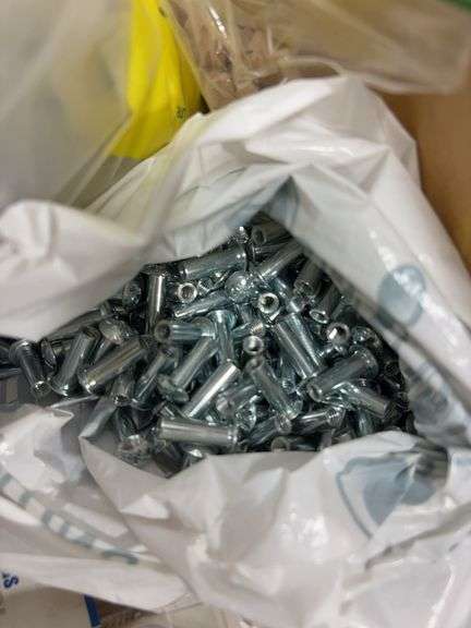 Wooden organizer box w/ fasteners, misc. hardware & more