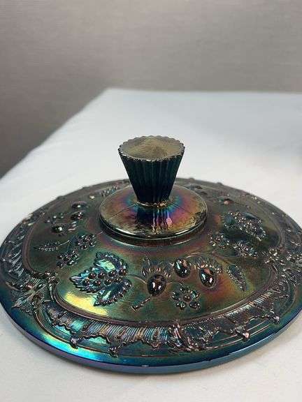 Fenton Glass Amethyst Carnival Wild Strawberry Candy Compote W/ Lid