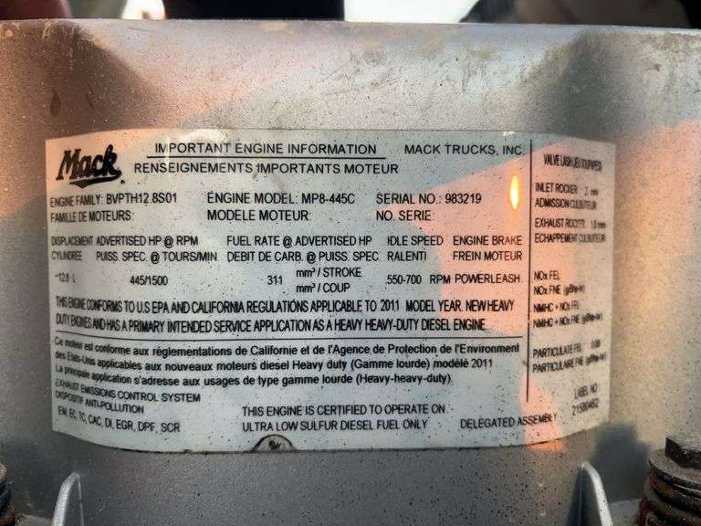 2012 Mack CXU613 showing 719,588 mi, hrs unknown- doesn't run
