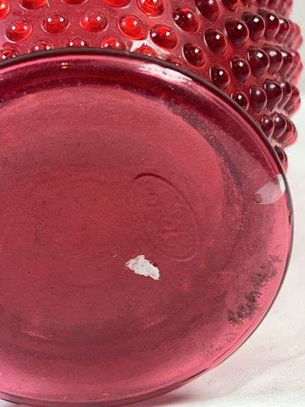 FENTON CRANBERRY OPALESCENT HOBNAIL VASE