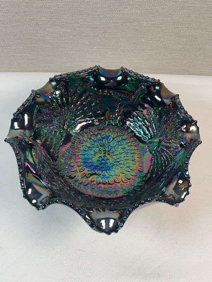 FENTON AMETHYST CARNIVAL GLASS FOOTED DISH