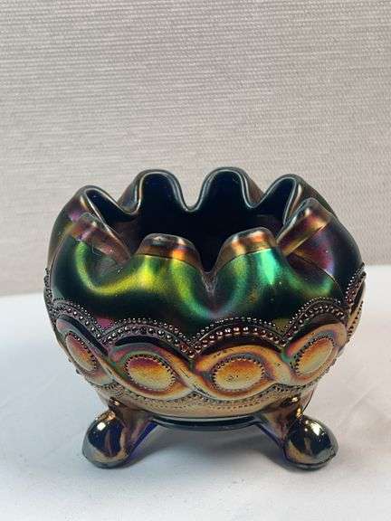 VINTAGE Nothwood COBALT BLUE CARNIVAL GLASS Rose Bowl