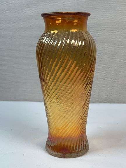Marigold Carnival Glass Swirl Vase likely Imperial
