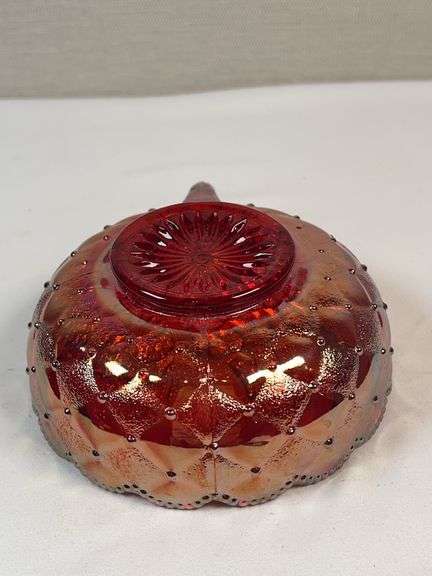 Fenton Red Carnival Glass Nappy Bowl – Daisy & Button, Starburst Base