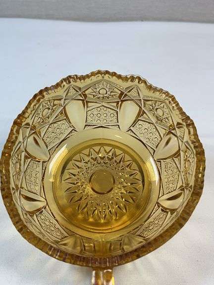 Amber EAPG “Canadian” Pattern Handled Nappy – Duncan & Miller