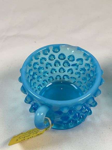 Fenton Blue Opalescent Hobnail Toothpick Holders (Pair)