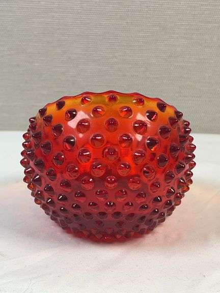 Vintage Fenton Hobnail Amberina Orb Ashtray Trinket glass
