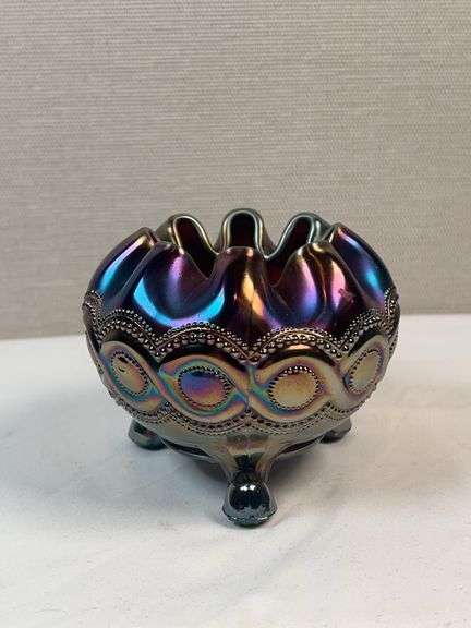 VINTAGE Nothwood COBALT BLUE CARNIVAL GLASS Rose Bowl