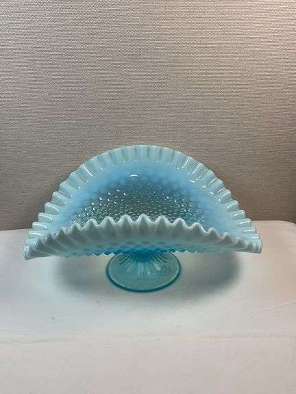 FENTON BLUE OPALESCENT BANANA BOWL