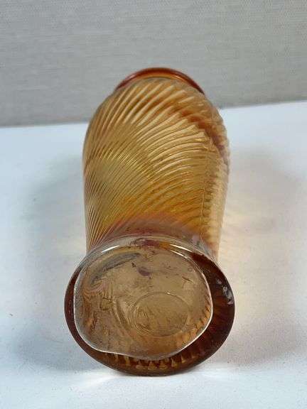 Marigold Carnival Glass Swirl Vase likely Imperial