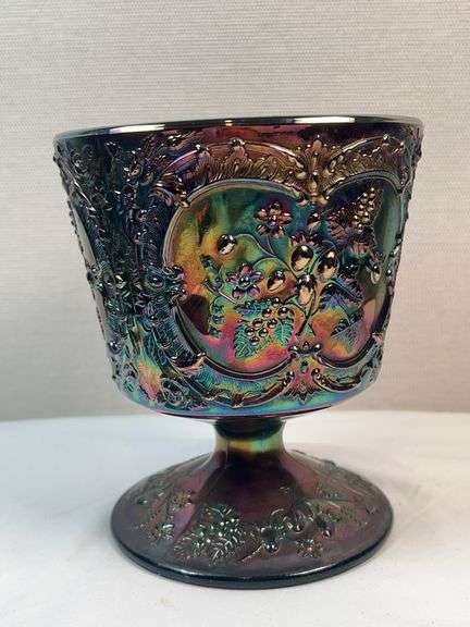 Fenton Glass Amethyst Carnival Wild Strawberry Candy Compote W/ Lid