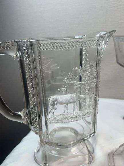 ANTIQUE MCKEE EAPG DEER AND PINE TREES GLASS SET