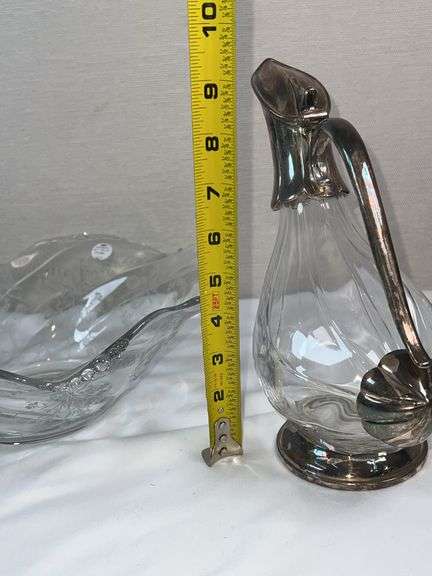 Etched Glass Serving Bowl & Silverplate Duck-Style Claret Jug