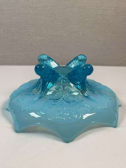 DUGAN BLUE OPALESCENT FOOTED NOVELTY BOWL