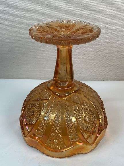 Imperial Carnival Marigold glass Hobstar and arches Compote centerpiece
