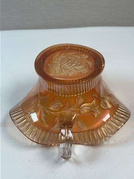 Fenton Marigold Carnival Glass “Orange Tree” Handled Nappy