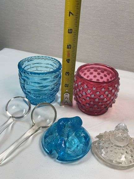 Fenton & Smith Art Glass Honey Jars – Hobnail & Daisy-Button w/ Spoons