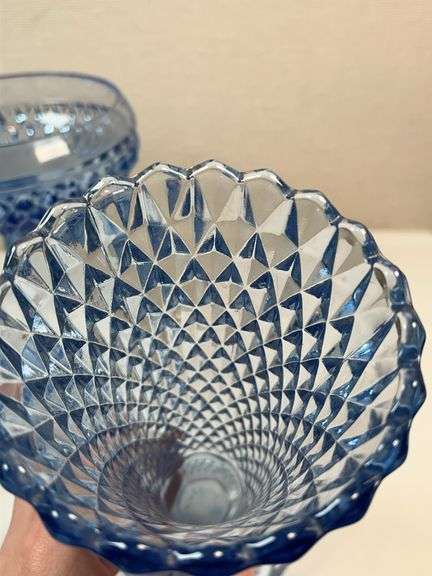 Indiana Glass Ice Blue Diamond Point Glassware Collection – 4 pcs