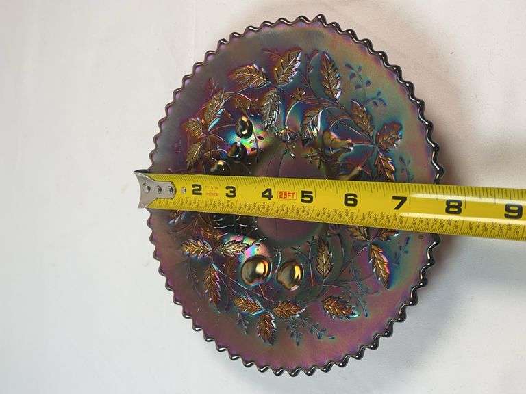 Northwood Amethyst Carnival Glass Fruit and Flowers Bowl