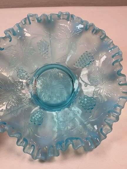 FENTON GRAPE AND LEAF BLUE BOWL
