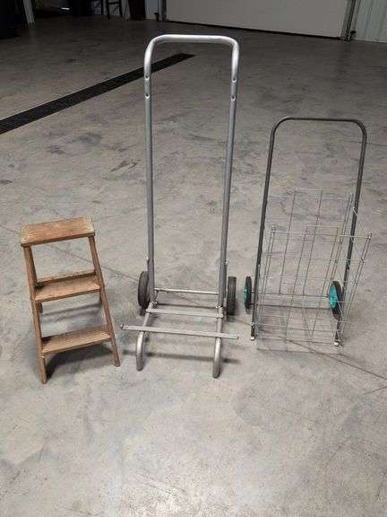 2’ step ladder, dolly, and metal cart