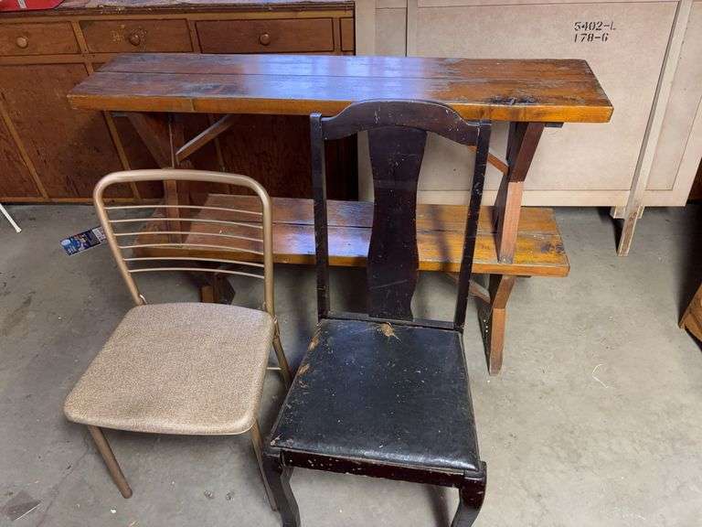 2 wooden benches and 2 chairs