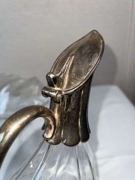 Etched Glass Serving Bowl & Silverplate Duck-Style Claret Jug