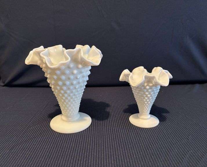 51/2" and 4" Fenton Hobnail milk glass DC Vase