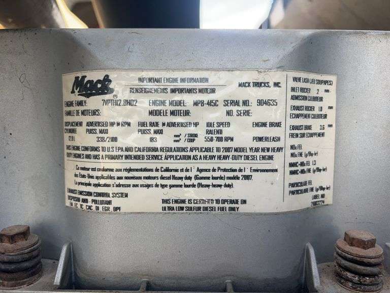 2008 Mack CHU613 showing 58,778 mi, 14,600 hrs - runs