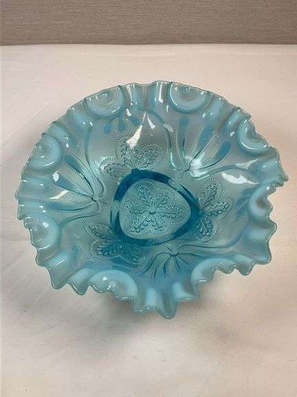 JEFFERSON BLUE OPALESCENT RUFFLED EDGE BOWL