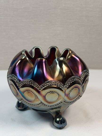 VINTAGE Nothwood COBALT BLUE CARNIVAL GLASS Rose Bowl