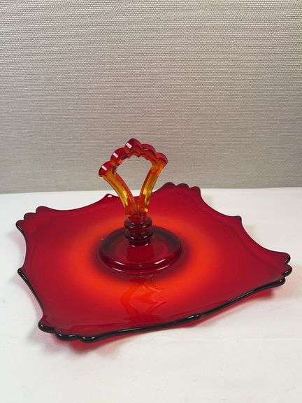 MARTINSVILLE RED GLASS TIDBIT TRAY