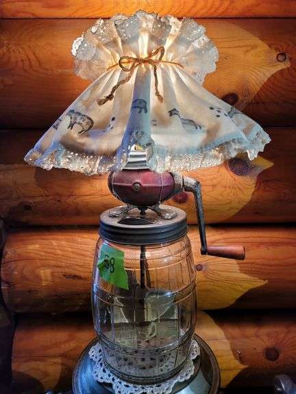 VINTAGE DAISY BUTTER CHURN WITH ELECTRIC LIGHT WIRED ON( removable if desired)