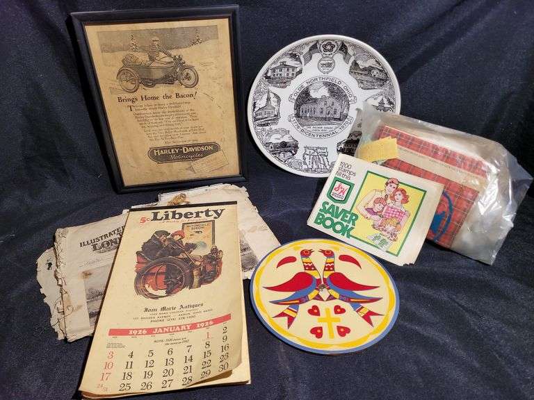 GREEN STAMP BOOKS, 1926 CALENDAR JOAN MARIE ANTIQUES AKRON & more