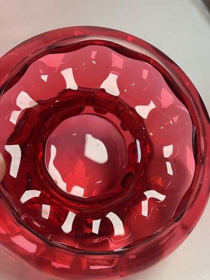 Fenton Pink Cranberry Glass Apothecary Canister Pink Dish Thumbprint Glass